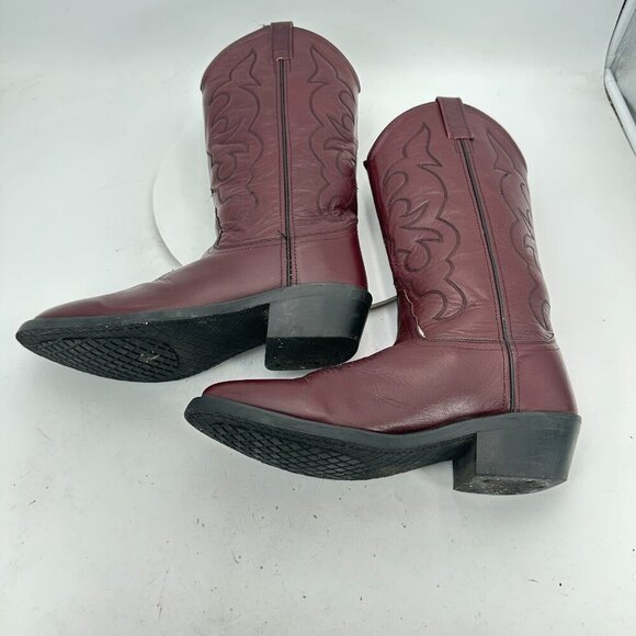 Old West Men Size 8D Black Cherry Leather Pull On Western Cowboy Boot main image 9